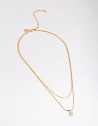 Letter U Gold Plated Layered Diamante Initial Necklace - link has visual effect only