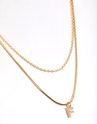 Letter F Gold Plated Layered Diamante Initial Necklace - link has visual effect only