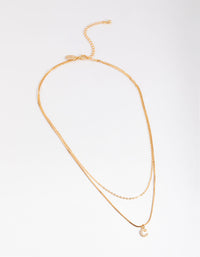 Letter C Gold Plated Layered Diamante Initial Necklace - link has visual effect only