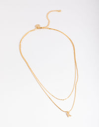 Letter K Gold Plated Layered Diamante Initial Necklace - link has visual effect only