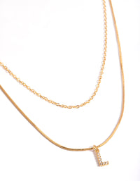 Letter L Gold Plated Layered Diamante Initial Necklace - Lovisa