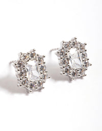 Rhodium Diamante Rectangle Stud Earrings - link has visual effect only