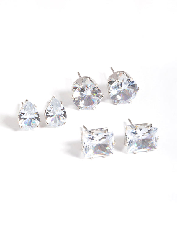 Silver Statement Stud Earrings Pack