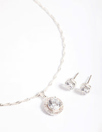 Silver Cubic Zirconia Twist Round Diamante Earrings & Necklace Set - link has visual effect only