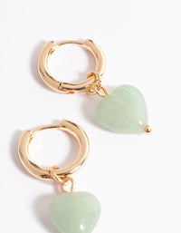 Gold Jade Semi-Precious Heart Huggie Earrings - link has visual effect only