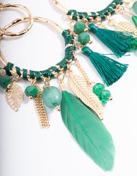 Gold Thread Bead Green Feather Earrings - link has visual effect only