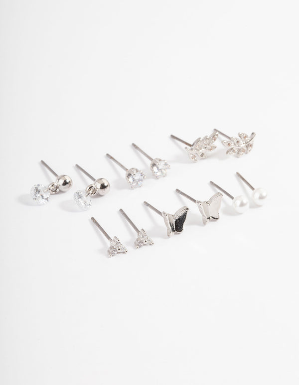 Silver Cubic Zirconia Butterfly Leaf Earring 6-Pack