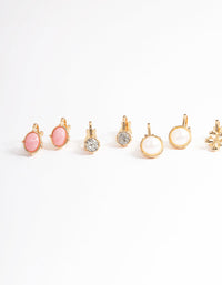 Gold Pearl & Resin Stone Clip On Earrings 5-Pack - link has visual effect only