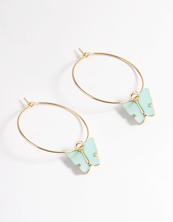 Turquoise Acrylic Butterfly Wire Hoop Earrings