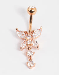 Rose Gold Plated Surgical Steel Butterfly Crystal Belly Ring - link has visual effect only