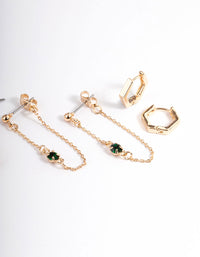 Green Diamante Baguette Earrings 4-Pack - link has visual effect only