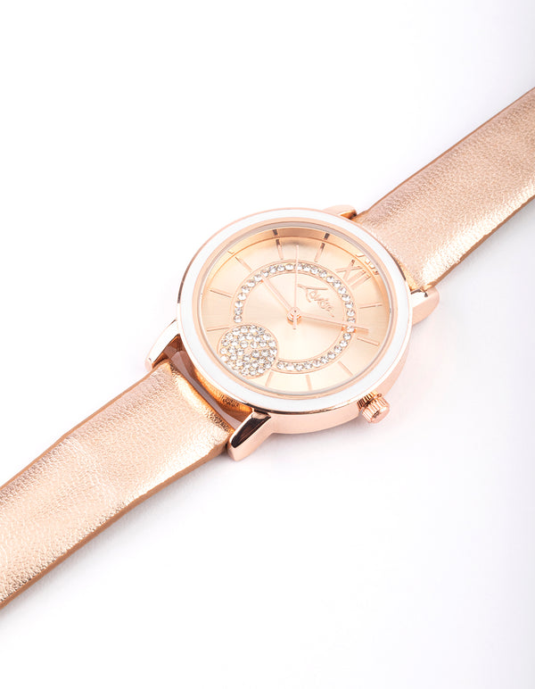 Rose Gold Faux Leather Glitter Face Watch