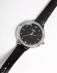 Silver Astrology Diamante Faux Leather Watch - link has visual effect only