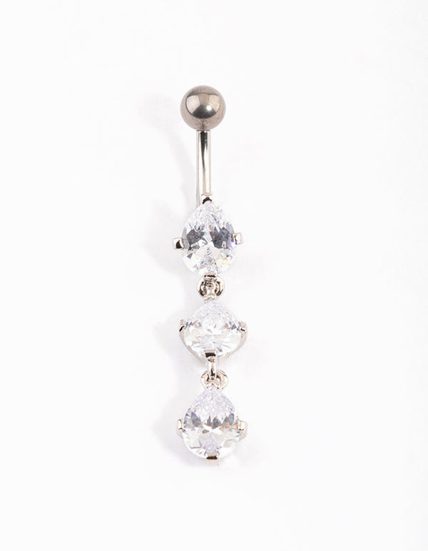 Titanium Cubic Zirconia Three Pear Drop Belly Ring