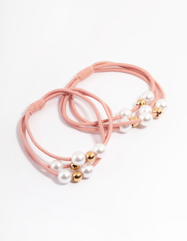 Pink Fabric Pearl & Bead Hair Tie Pack