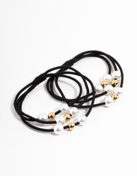 Black Fabric Pearl & Bead Hair Tie Pack - link has visual effect only