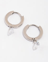 Rhodium Surgical Steel Floating Cubic Zirconia Hoop Earrings - link has visual effect only