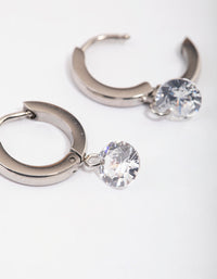 Rhodium Surgical Steel Floating Cubic Zirconia Hoop Earrings - link has visual effect only