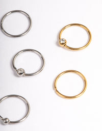 Mixed Metal Surgical Steel Ball & Cubic Zirconia Ring Nose 6-Pack - link has visual effect only