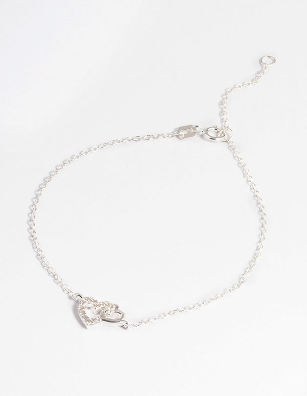 Sterling Silver Cubic Zirconia Heart Link Bracelet