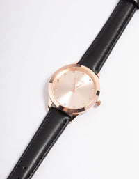 Rose Gold Diamante Black Leather Watch - link has visual effect only