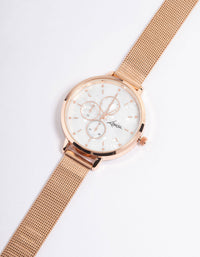 Rose Gold Subdial Mesh Watch - link has visual effect only