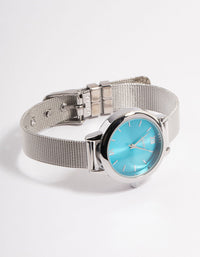 Silver Sun Ray Medium Mesh Blue Watch - link has visual effect only