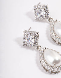 Silver Detail Diamond Pearl Drop Earrings - link has visual effect only