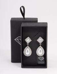 Silver Detail Diamond Pearl Drop Earrings - link has visual effect only