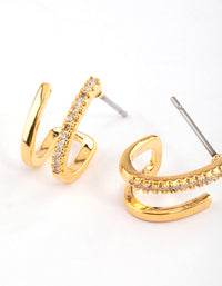 Gold Plated Mini Diamante Double Cuff Earrings - link has visual effect only