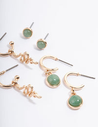 Gold Green Aventurine Snake Stack Earring Pack - link has visual effect only