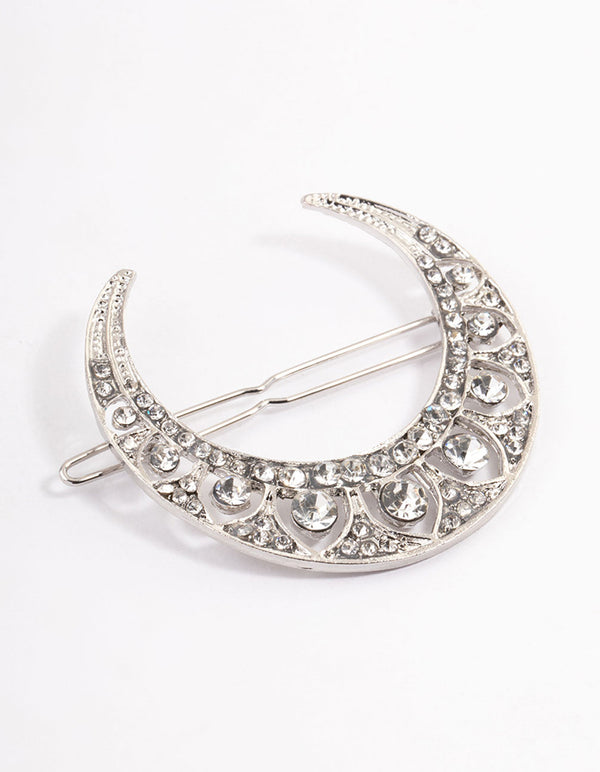 Rhodium Mixed Diamante Crescent Hair Clips