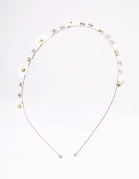 Rhodium Pearly Diamante Flower Headband - link has visual effect only