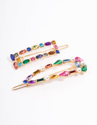 Gold Mixed Stone Pearl Hair Clip Pack - link has visual effect only