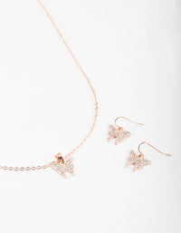 Rose Gold Butterfly Necklace & Drop Earrings Set - link has visual effect only