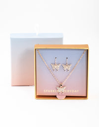 Rose Gold Butterfly Necklace & Drop Earrings Set - link has visual effect only