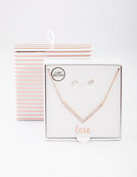 Rose Gold Cubic Zirconia V Necklace & Stud Earrings Set - link has visual effect only