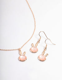 Rose Gold Blush Bunny Necklace & Drop Earrings Set - link has visual effect only