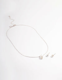 Silver Pearl Bunny Necklace & Stud Earrings - link has visual effect only