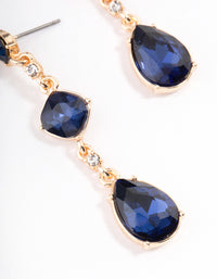 Gold Three Stone Chain Drop Earrings - link has visual effect only