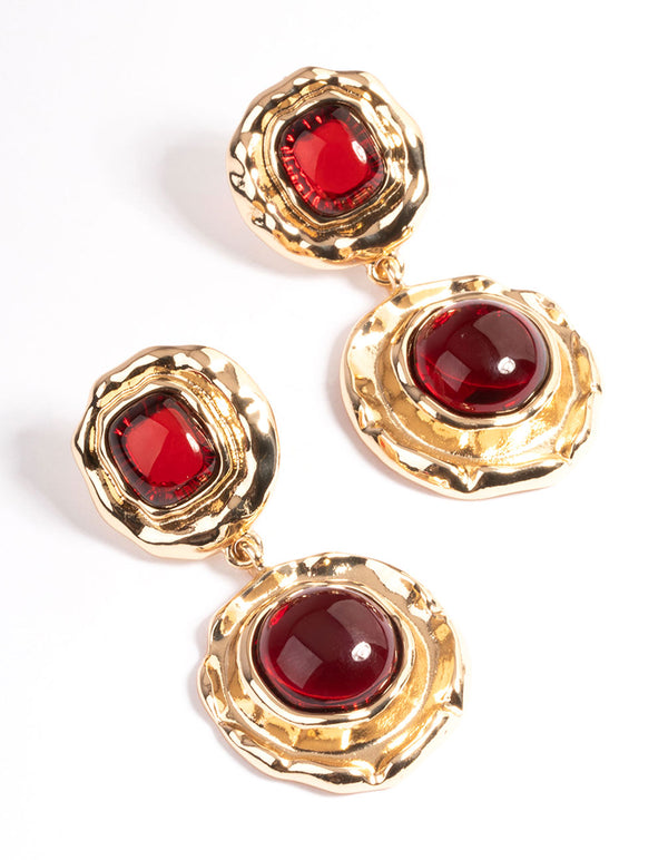 Red Vintage Molten Round Drop Earrings