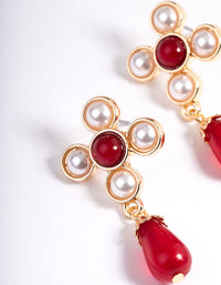 Red Pearl Mini Cross Diamante Earrings - link has visual effect only