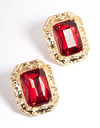 Red Molten Rectangle Diamante Stud Earrings - link has visual effect only