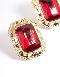 Red Molten Rectangle Diamante Stud Earrings - link has visual effect only