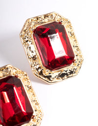 Red Molten Rectangle Diamante Stud Earrings - link has visual effect only