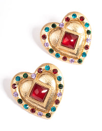 Red Vintage Heart Statement Stud Earrings - link has visual effect only