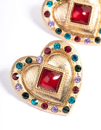 Red Vintage Heart Statement Stud Earrings - link has visual effect only