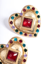 Red Vintage Heart Statement Stud Earrings - link has visual effect only