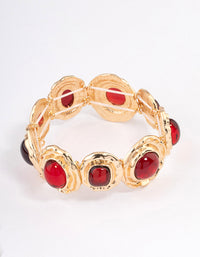 Red Large Hammered Circle Stone Bracelet - link has visual effect only