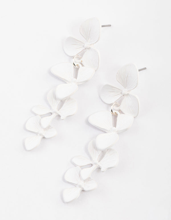 White Graduated Flower Drop Earrings